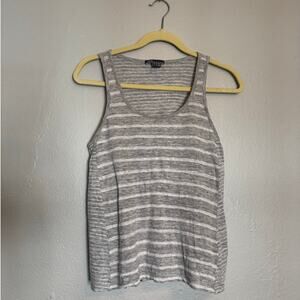 100% Linen Vince Gray and White Striped Tank Top